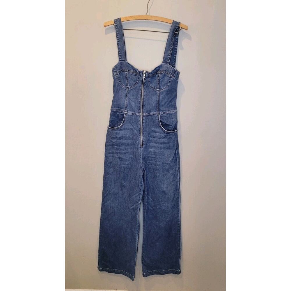 Reformation Jeans Kora Blue Denim Crop Flare Jumpsuit Size 6 Vintage Inspired